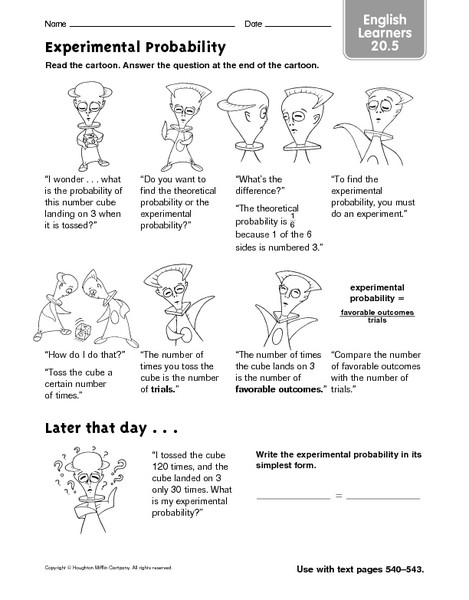 Theoretical Probability Worksheets 7th Grade Experimental Probability Cartoons Worksheet for 5th 6th