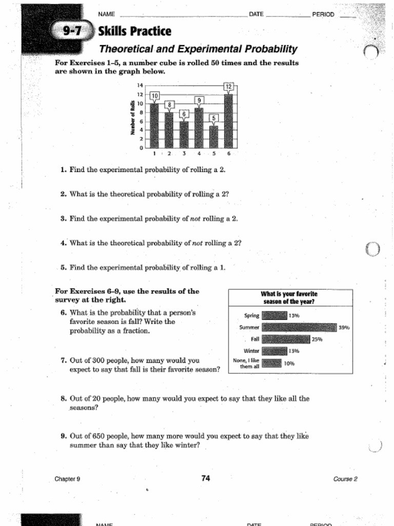 Theoretical Probability Worksheets 7th Grade theoretical and Experimental Probability Worksheet