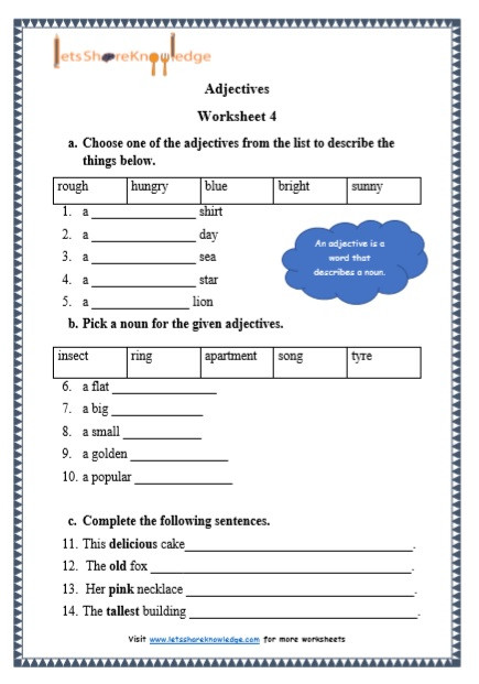 Third Grade Grammar Worksheets Grade Grammar Adjectives Printable Worksheets Lets for