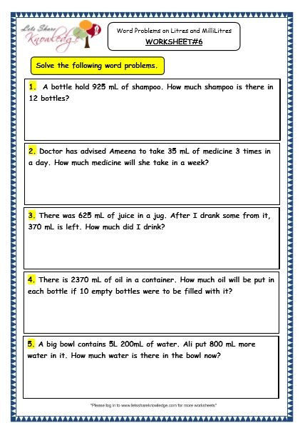 Third Grade Measurement Worksheets Worksheet Worksheet Measurement Capacityd Problems