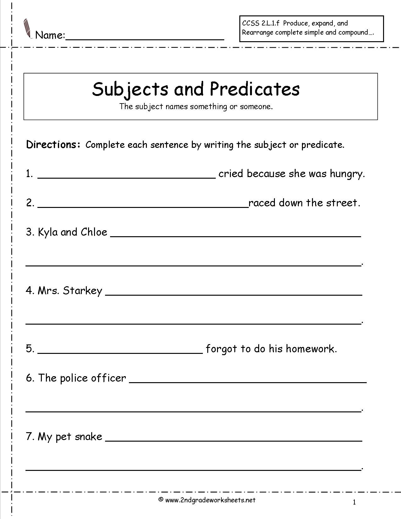 Topic Sentence Worksheet 2nd Grade Second Grade Sentences Worksheets Ccss 2 L 1 F Worksheets