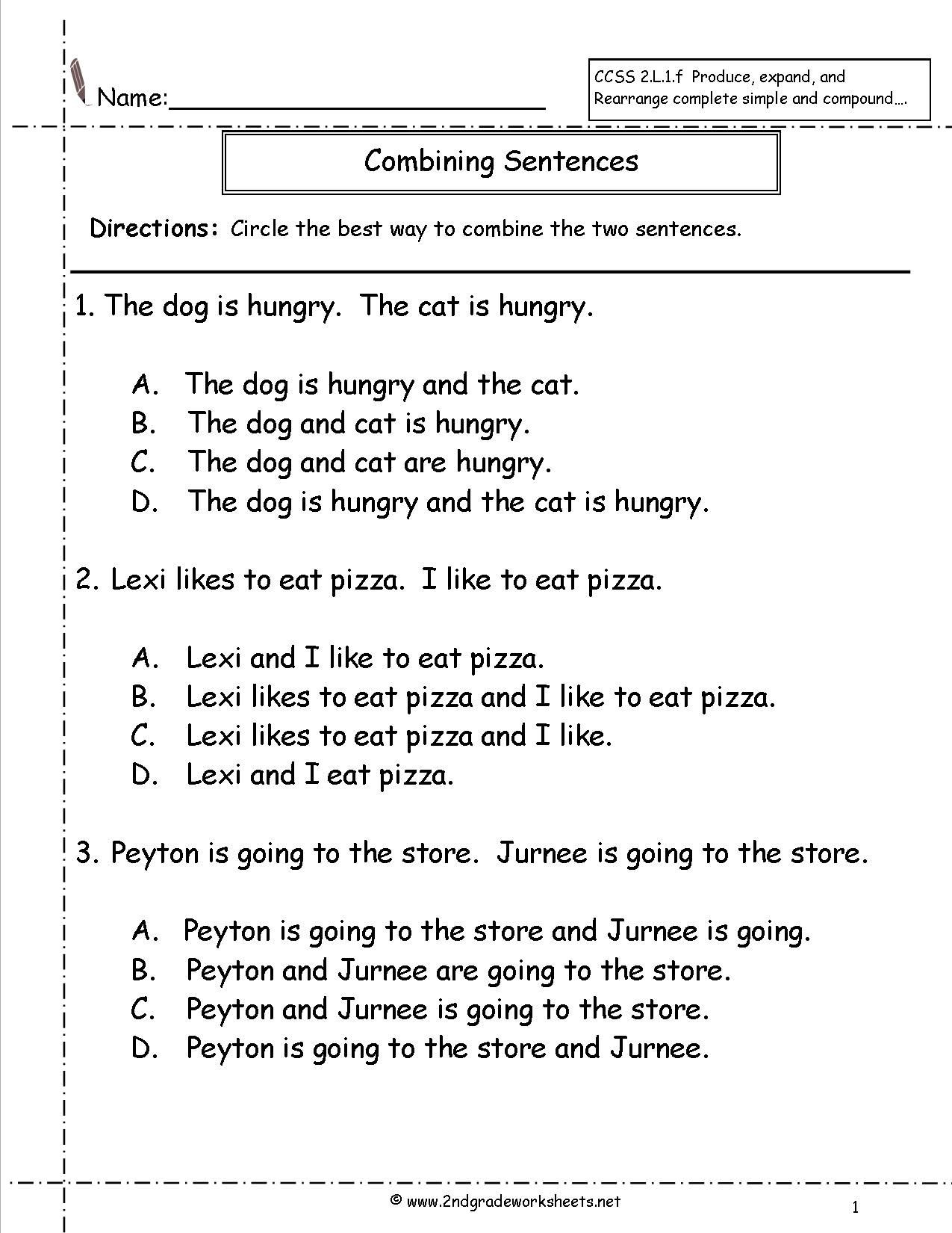 Simple Sentences Worksheet Grade 7