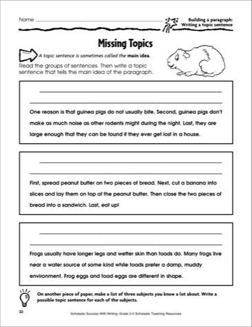 Topic Sentence Worksheets 5th Grade Missing topics Building A Paragraph Writing A topic