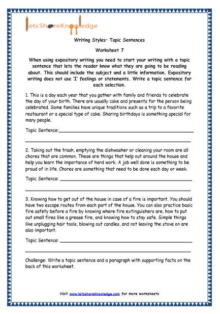 Topic Sentences Worksheets Grade 4 Grade 4 English Resources Printable Worksheets topic