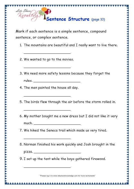 Topic Sentences Worksheets Grade 4 Grade Grammar topic Sentence Structure Worksheets with