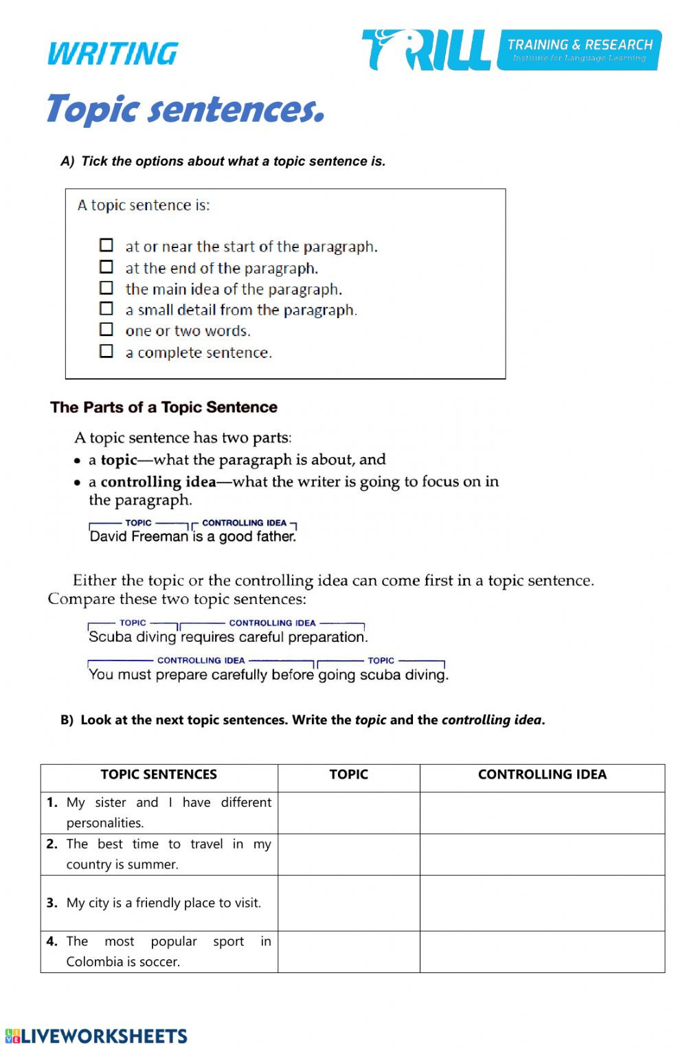 Topic Sentences Worksheets Grade 4 topic Sentences Interactive Worksheet