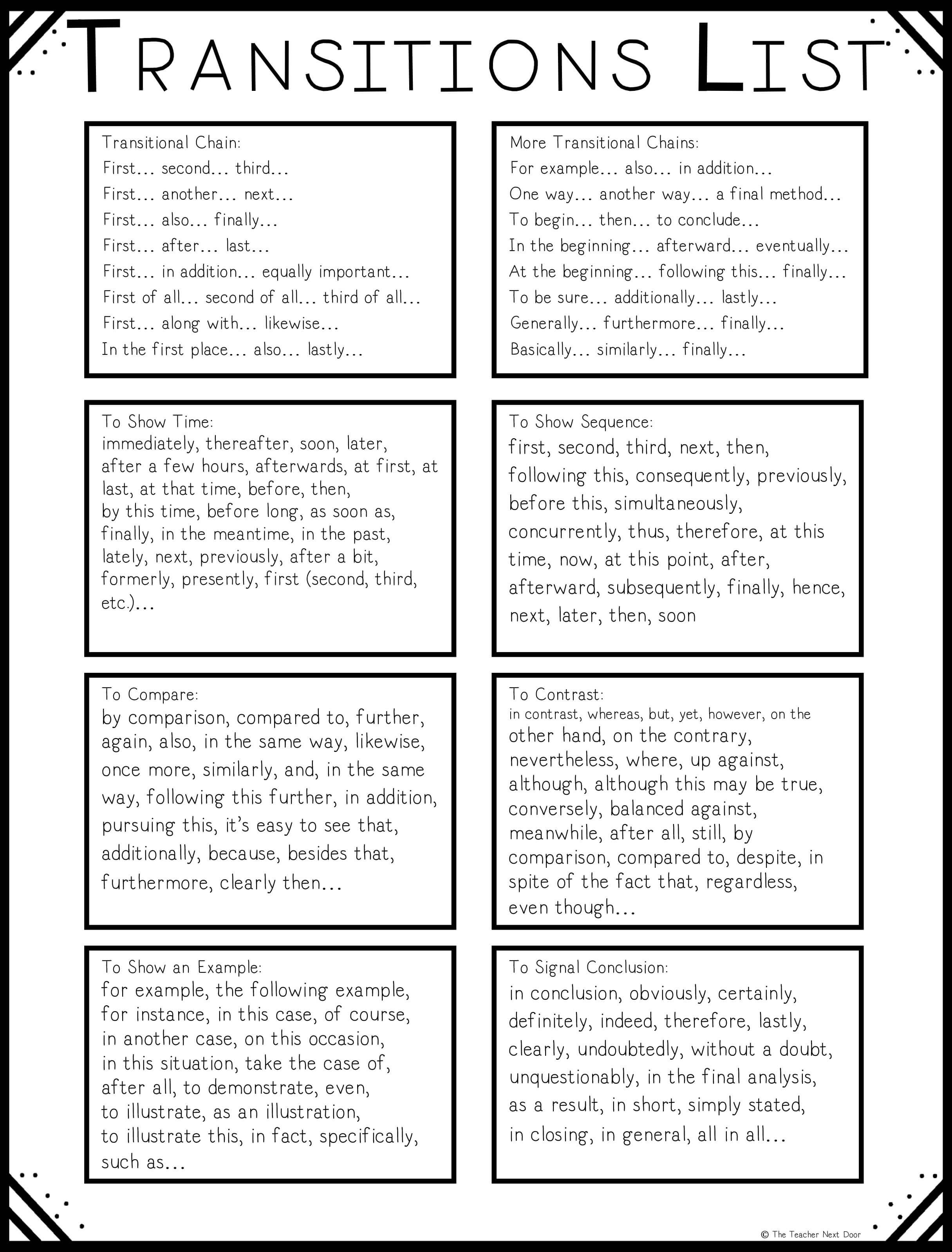 Transition Words Worksheets 4th Grade the Teacher Next Door
