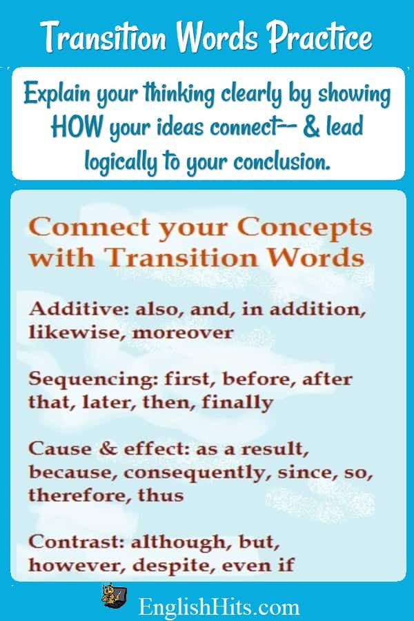 Transition Words Worksheets 4th Grade Transition Words Practice