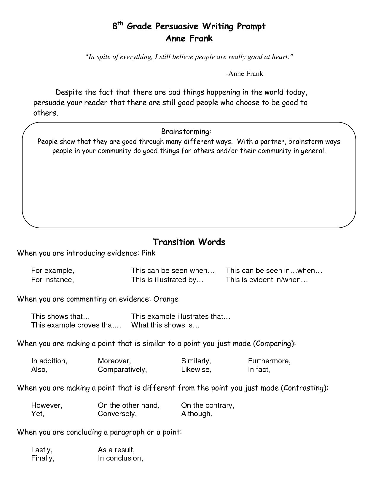Transition Words Worksheets 4th Grade Transition Words Worksheet
