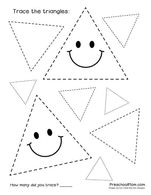 Triangle Worksheet for Kindergarten Shape Tracing Worksheets Preschool Mom