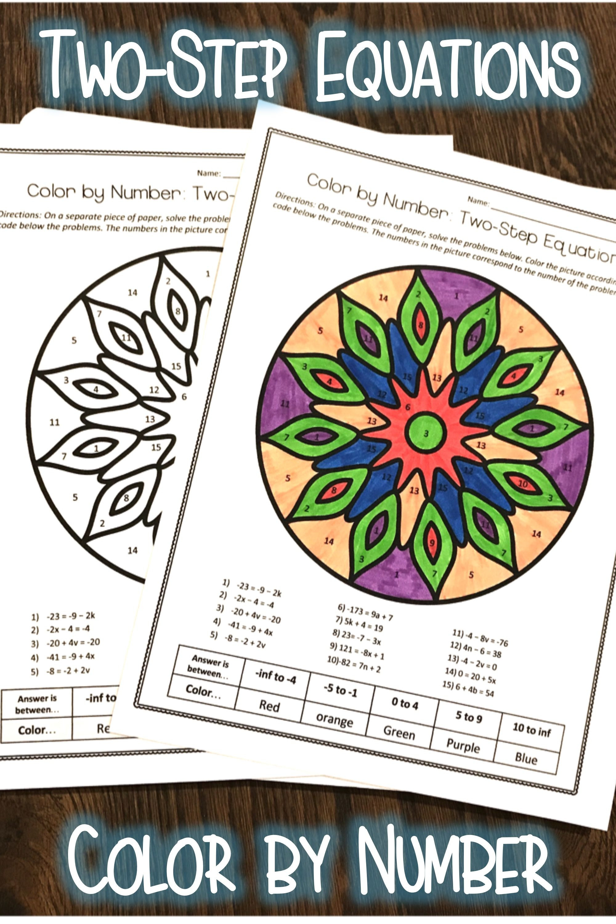 Two Step Equations Coloring Worksheet Two Step Equations Algebra Color by Number