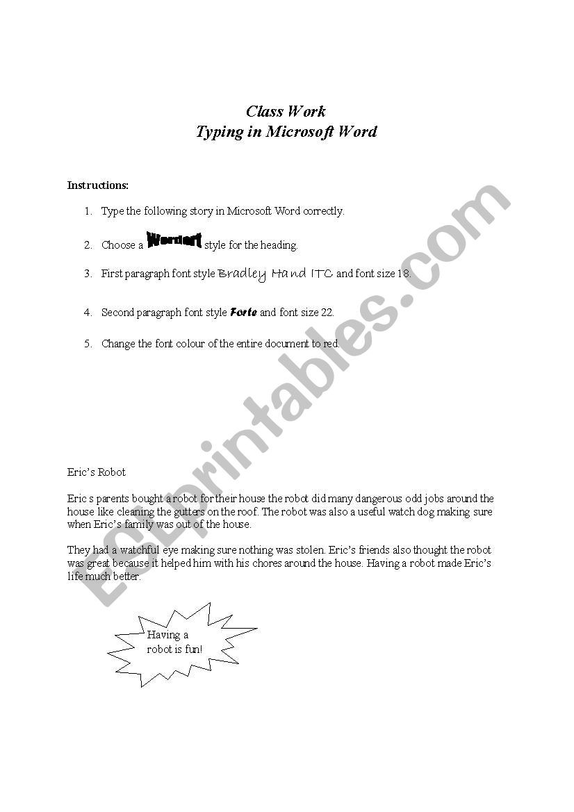 Typing Worksheets Printables Typing In Microsoft Word Worksheet Esl Worksheet by Tamkirk