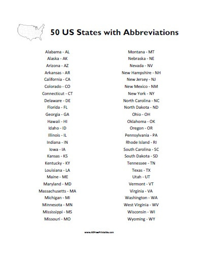 United States Capitals Quiz Printable 50 States with Abbreviations List Free Printable