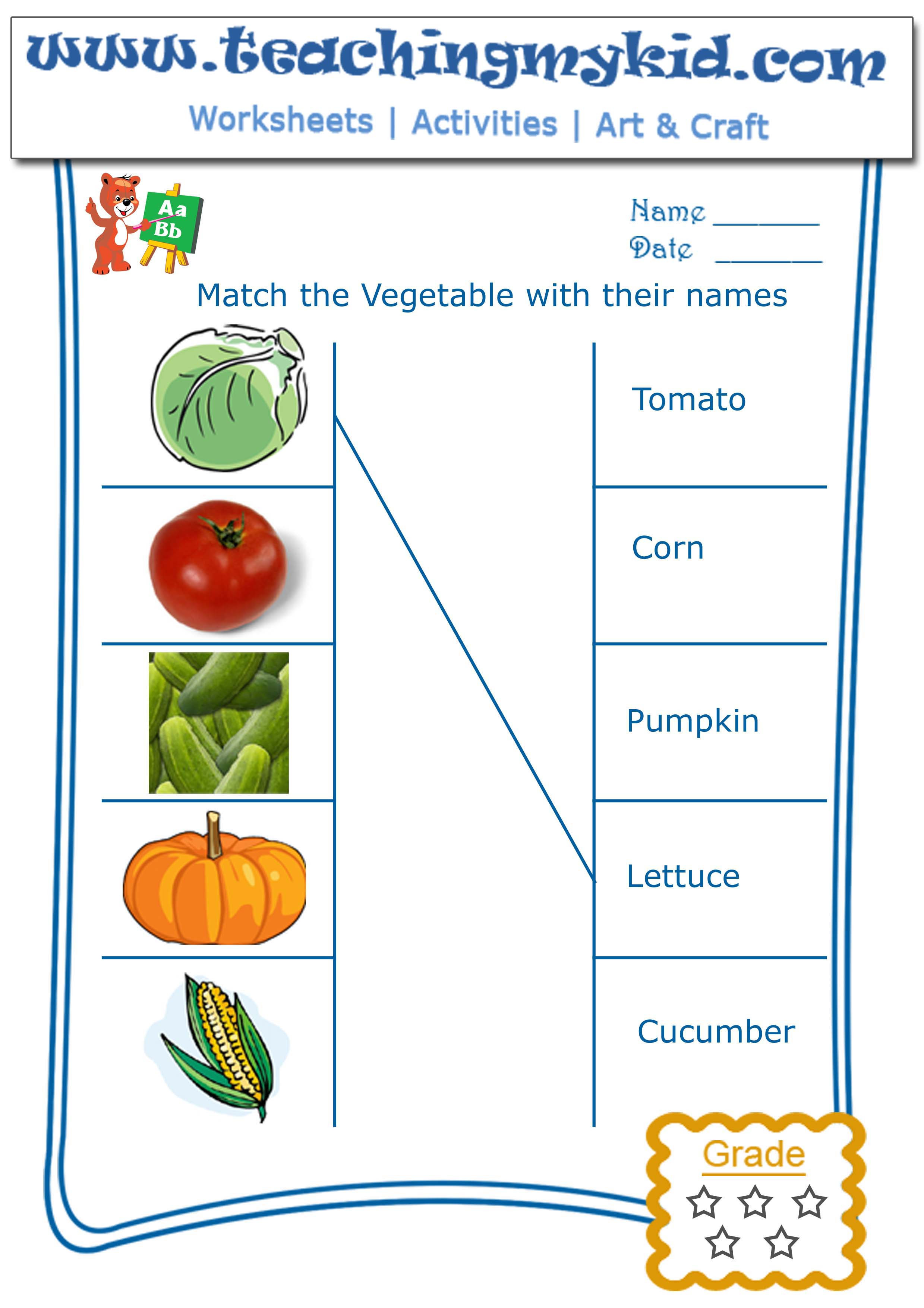 Vegetable Worksheets for Kindergarten Kindergarten Worksheet Match Ve Ables with their Names 2