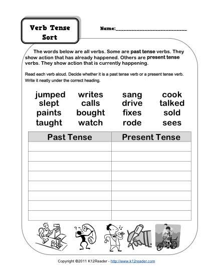 Verb Tense Worksheets 1st Grade Verb Tense Worksheet for 2nd and 3rd Grade