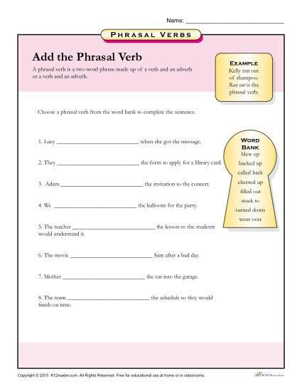 Verbs Worksheet 4th Grade Add the Phrasal Verb Worksheet for 3rd 4th 5th Grade