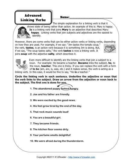 Verbs Worksheet 4th Grade Advanced Linking Verb Worksheets