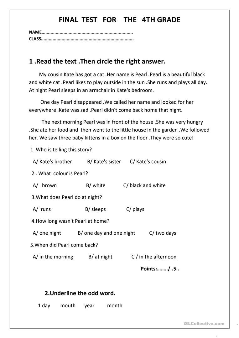 Verbs Worksheet 4th Grade Final Test for the 4th Grade English Esl Worksheets for