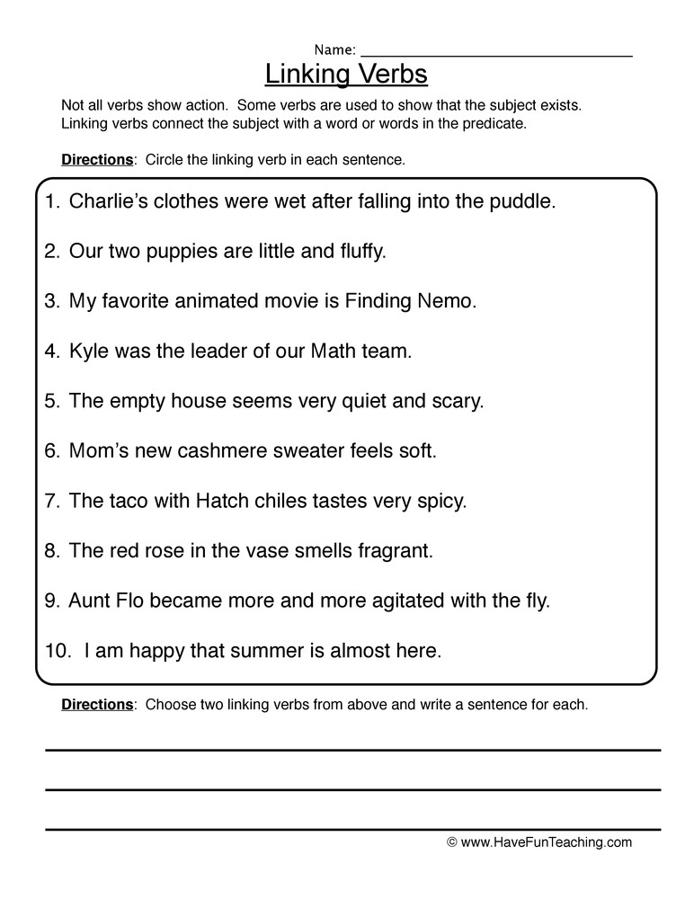 Verbs Worksheet 4th Grade Finding Linking Verbs Worksheet