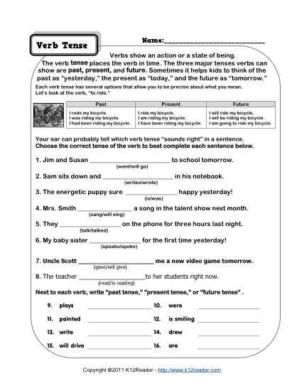 Verbs Worksheet 4th Grade Verb Tense Worksheets
