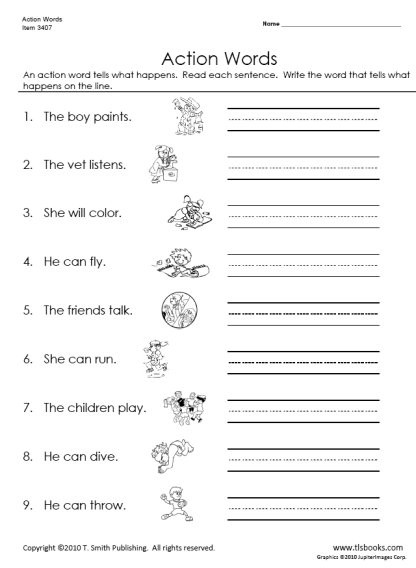 Verbs Worksheets for 1st Grade Action Words Worksheets for Kindergarten &amp; Esl Kids