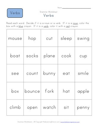 Verbs Worksheets for 1st Grade Identify Nouns and Verbs Worksheet