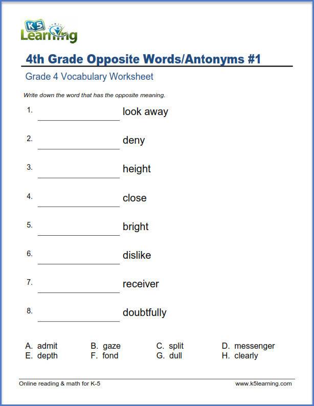 Vocabulary Worksheets for 1st Graders Grade Vocabulary Worksheets Printable and organized by