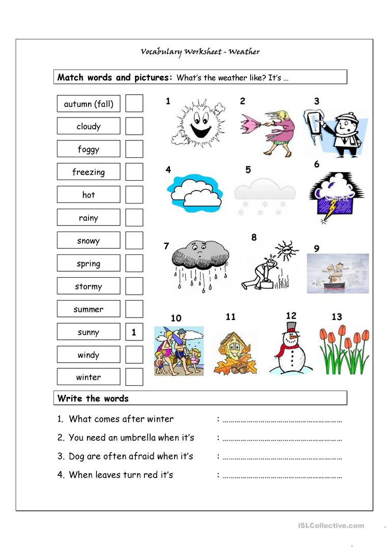 Weather Worksheets for First Graders English Esl Weather Worksheets Most Ed 538 Results