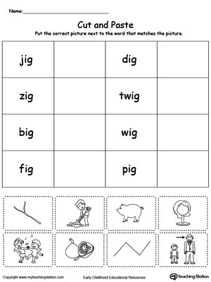 Word Family Worksheet Kindergarten Ig Word Family Match Picture with Word
