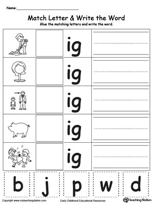 Word Family Worksheet Kindergarten Ip Word Family Match Letter and Write the Word
