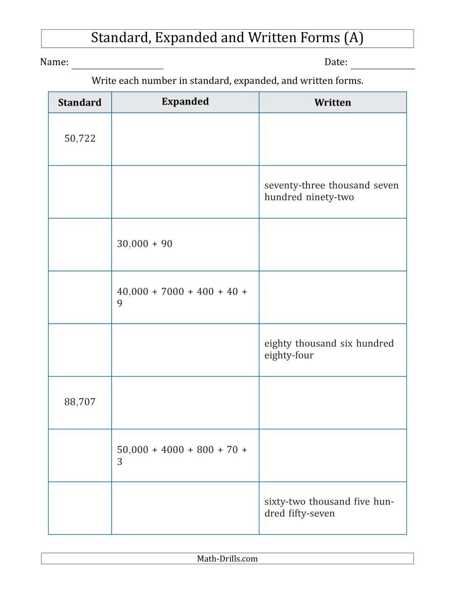 Word form Worksheets 4th Grade Converting Between Standard Expanded and Written forms 5