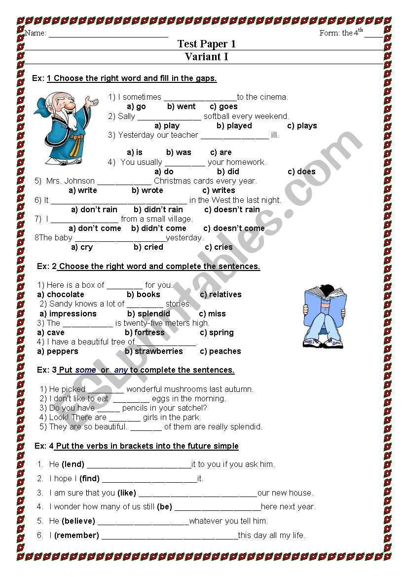 Word form Worksheets 4th Grade Test for the 4th Grade Esl Worksheet by Svetlowly1