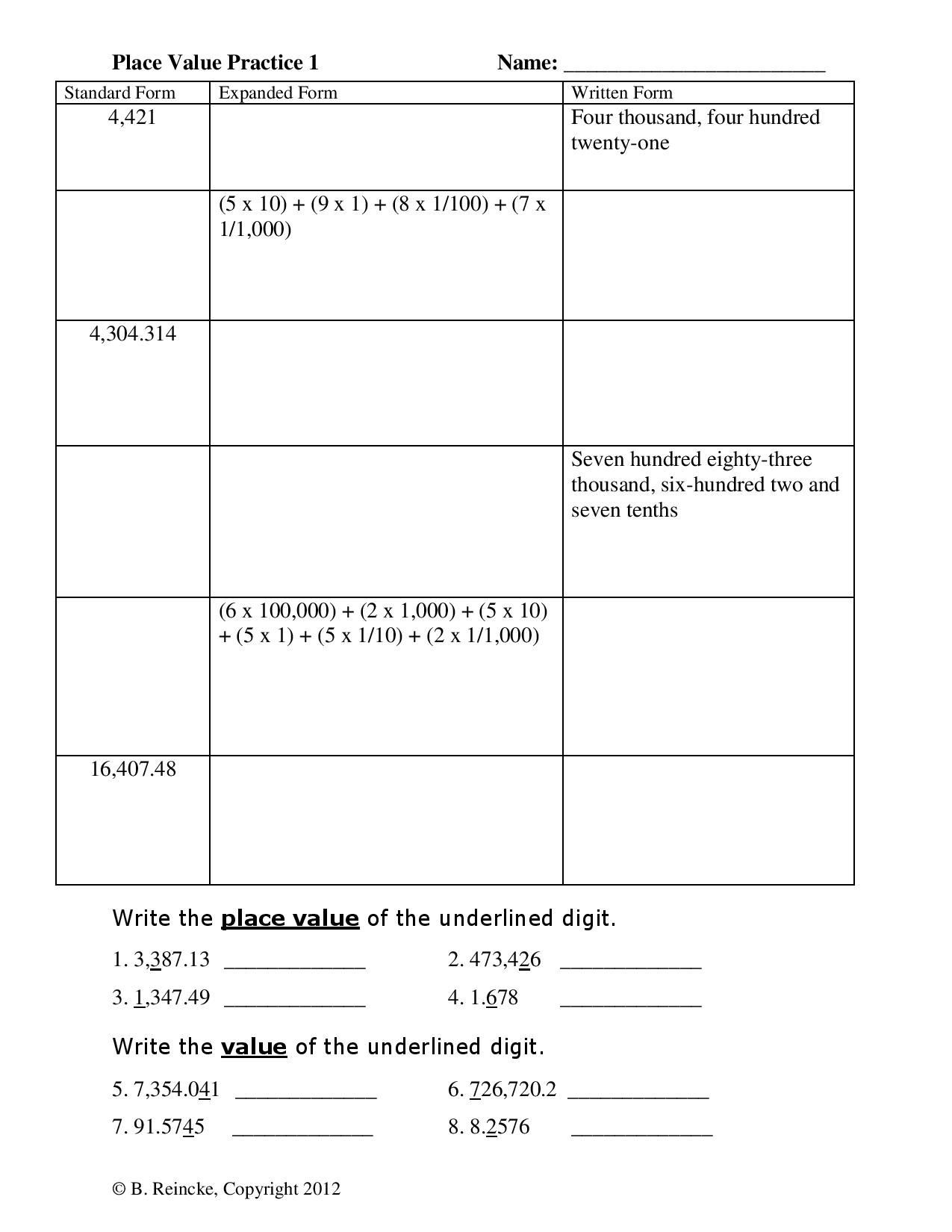 Word form Worksheets 4th Grade This Pdf Document Contains Six Place Value Worksheets