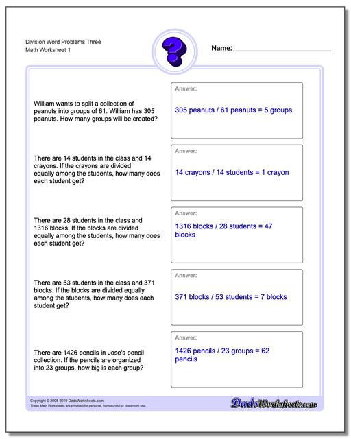 Word Problems Kindergarten Worksheets Division Word Problems