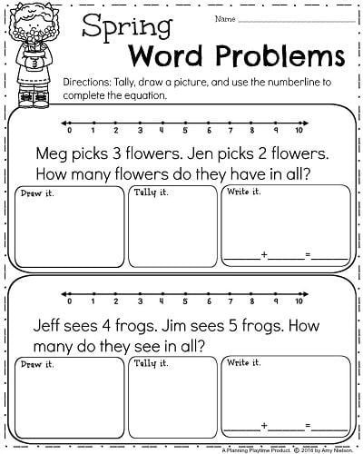 Word Problems Kindergarten Worksheets Spring Word Problems Worksheets