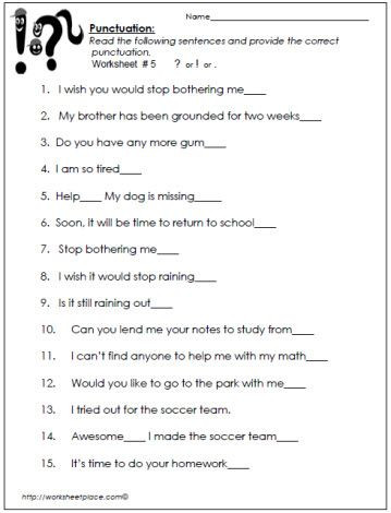 Writing Sentences Worksheets 3rd Grade Question Exclamation or Period Worksheet 5