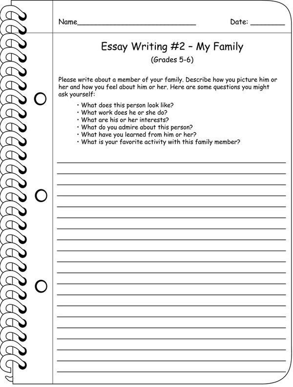 Writing Worksheets for 5th Grade Essay Writing My Family Essay Writing Worksheet for 5th