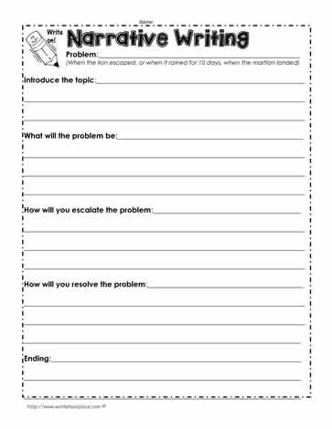 Writing Worksheets for 5th Grade Narrative Writing Problem organizer Worksheets