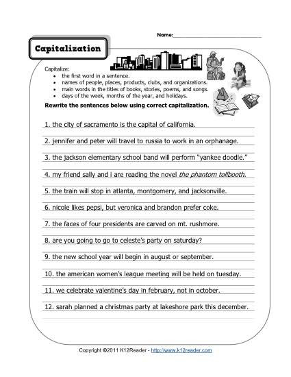 1st Grade Capitalization Worksheets Capitalization