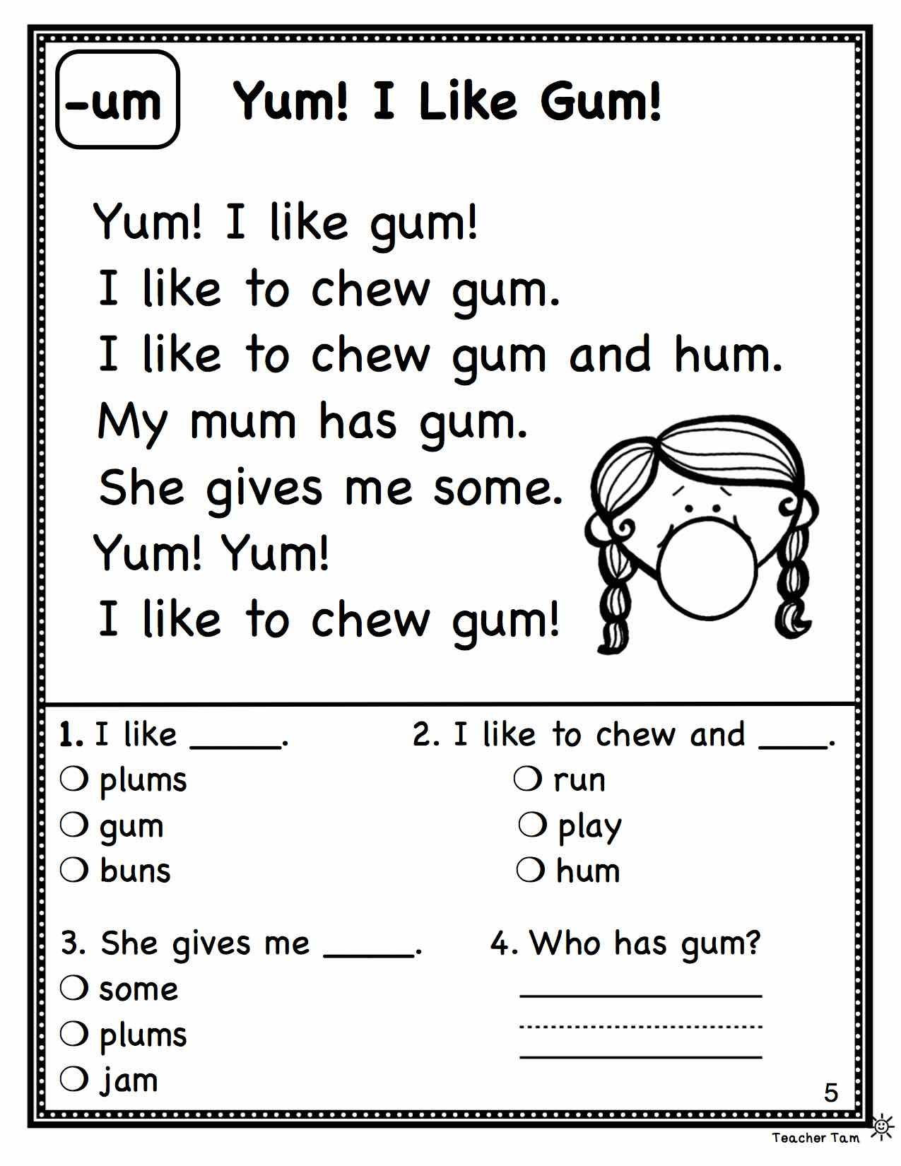 1st Grade Reading Worksheets Reading Prehension Passages and Questions