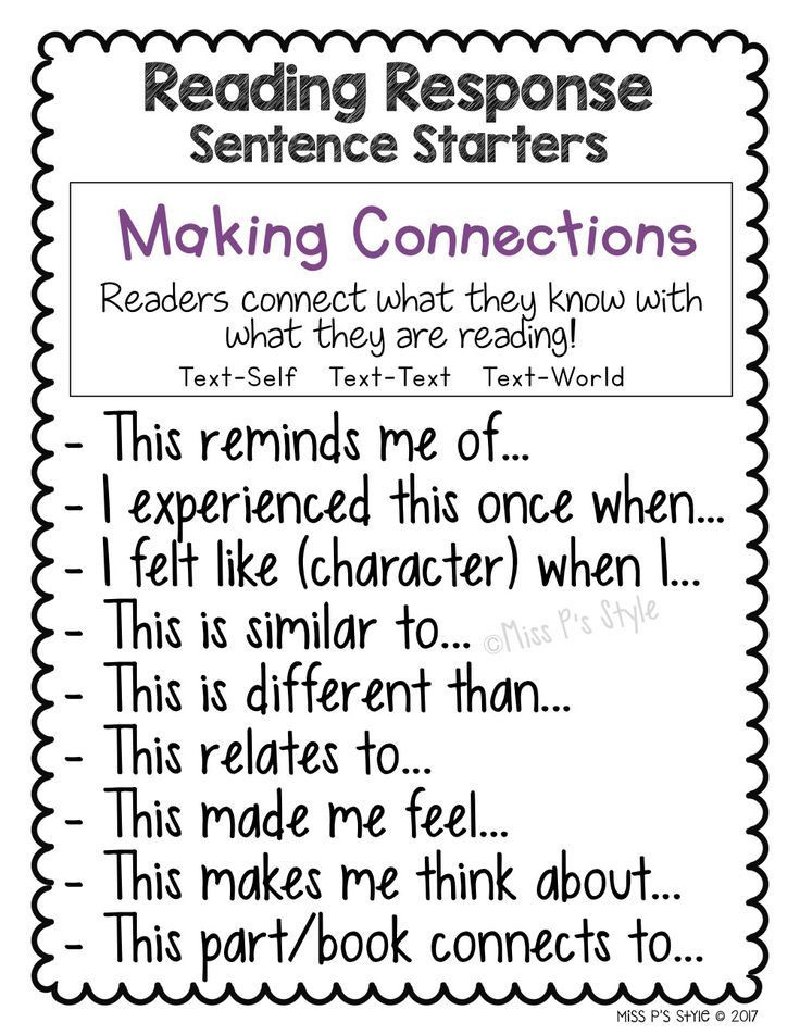 1st Grade Sentence Starters Reading Response Sentence Stems and Starters
