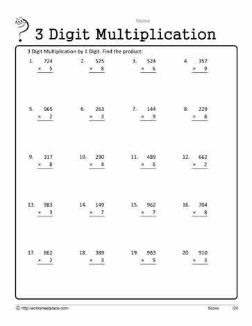2nd Grade Multiplication Worksheets 3 Digit by 1 Digit Multiplication Worksheets