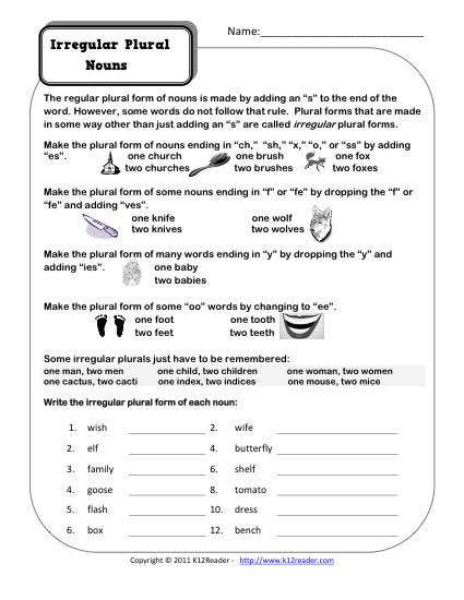 2nd Grade Noun Worksheets Irregular Plural Nouns 2nd and 3rd Grade Noun Worksheet