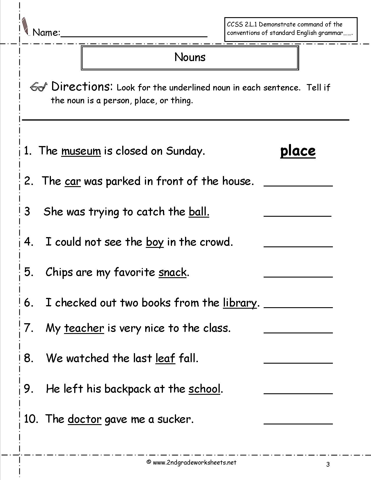 2nd Grade Noun Worksheets Nouns Worksheets and Printouts