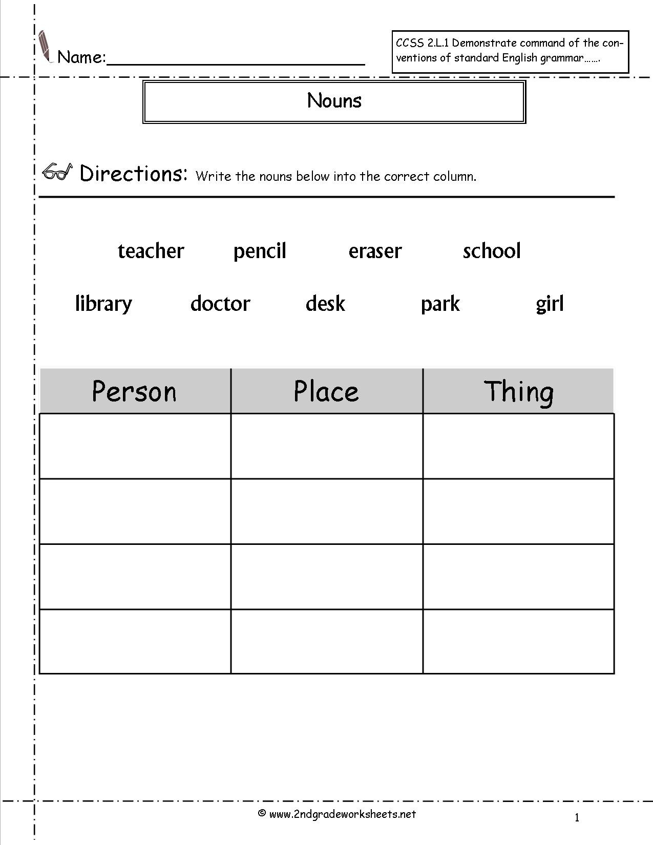 2nd Grade Noun Worksheets Nouns Worksheets and Printouts