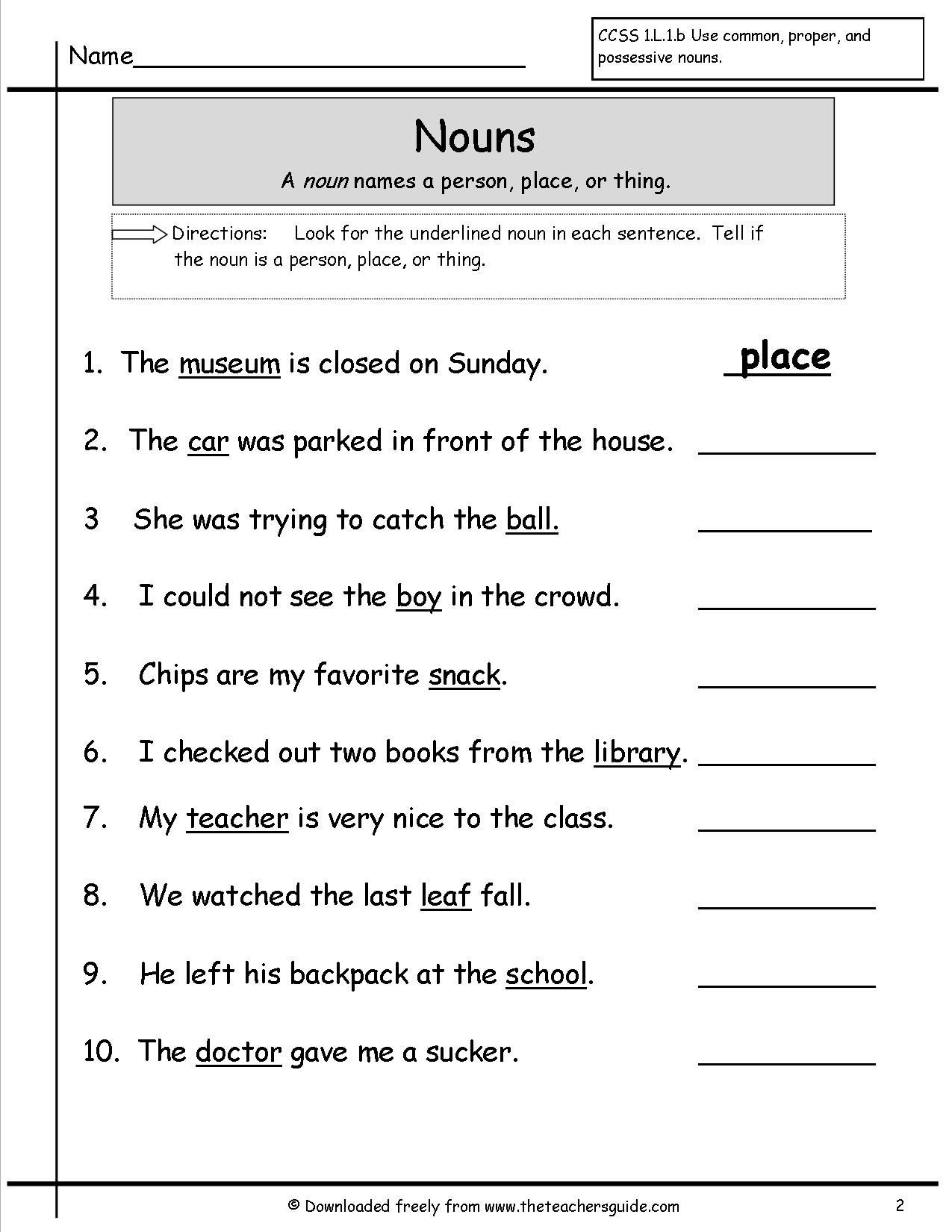 2nd Grade Noun Worksheets Nouns Worksheets Grade 7