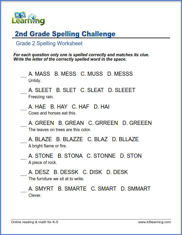 2nd Grade Spelling Worksheet Second Grade Spelling Worksheets
