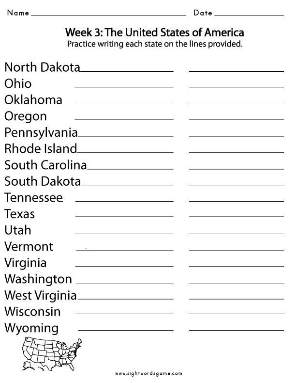 2nd Grade Spelling Worksheet Usa States