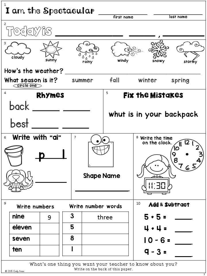 2nd Grade Weather Worksheets Morning Work Freebie Second Grade August Packet