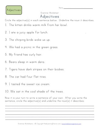 3rd Grade Adjectives Worksheets Circle the Adjectives Worksheet 1